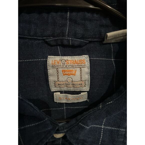 Levi’s Mens Large Barstow Western Pearl Snap Shirt Blue Standard - Picture 2 of 6